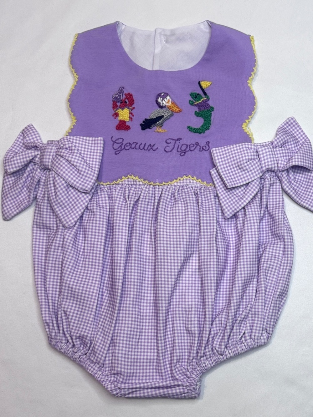 NWT Baby Girl 6 M Magnolia Baby lavender Louisiana tigers Bubble Romper LSU